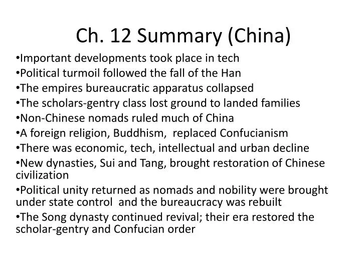 ch 12 summary china