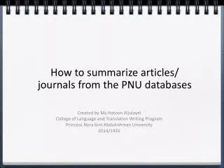 How to summarize articles/ journals from the PNU databases