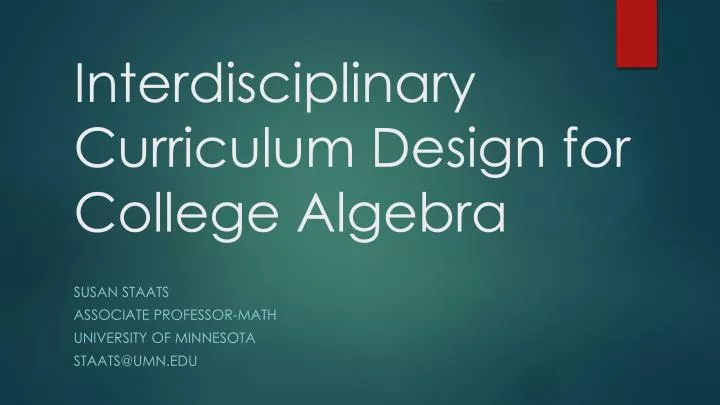 interdisciplinary curriculum design for college algebra