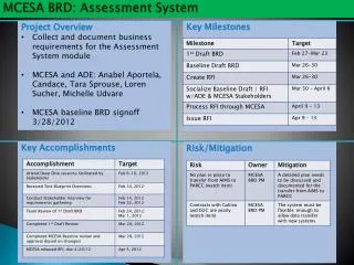 MCESA BRD: Assessment System