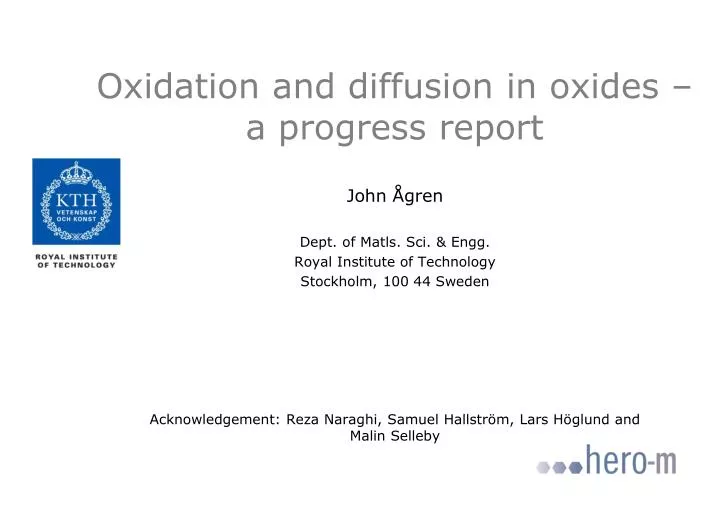oxidation and diffusion in oxides a progress report