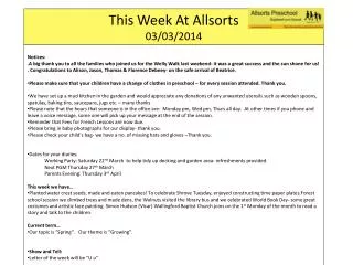This Week At Allsorts 03/03/2014