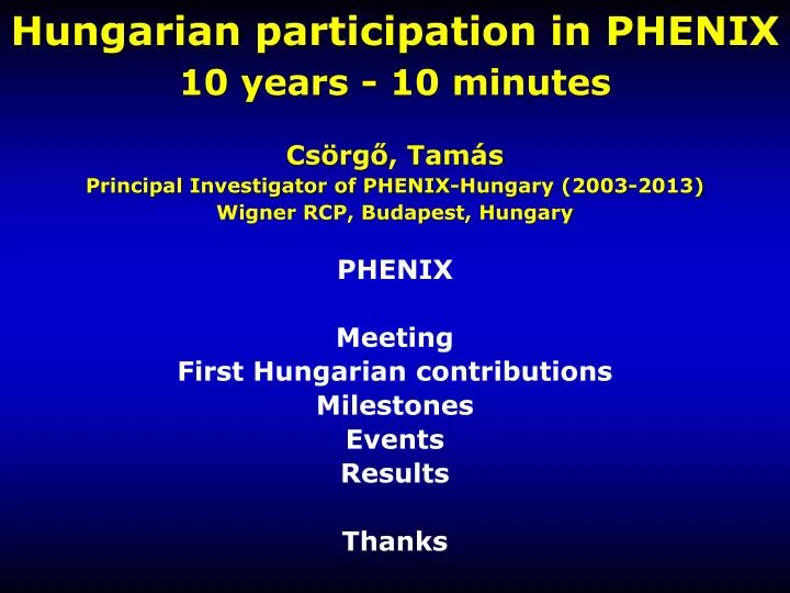 hungarian participation in phenix