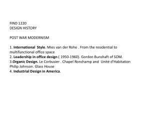 FIND 1220 DESIGN HISTORY POST WAR MODERNISM