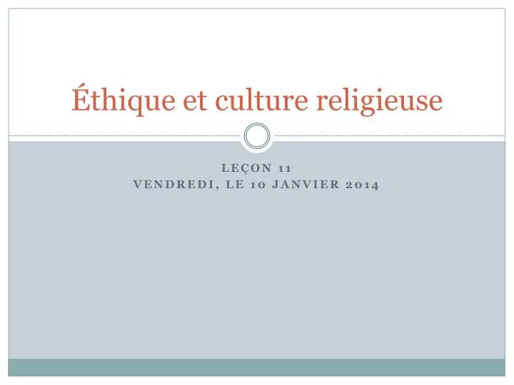 thique et culture religieuse