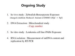 In vivo study : Zebrafish - Benzopyrene Exposure