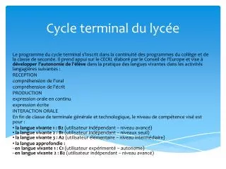 cycle terminal du lyce e
