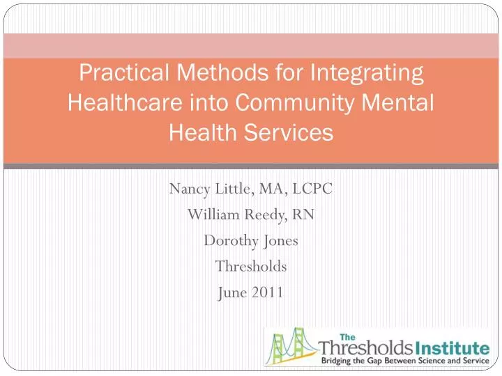 practical methods for integrating healthcare into community mental health services