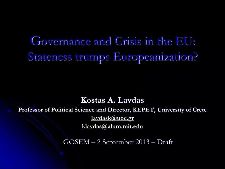 g overnance and crisis in the eu stateness trumps europeanization