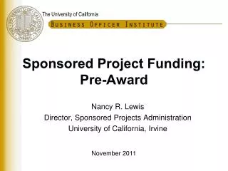 Sponsored Project Funding: Pre-Award