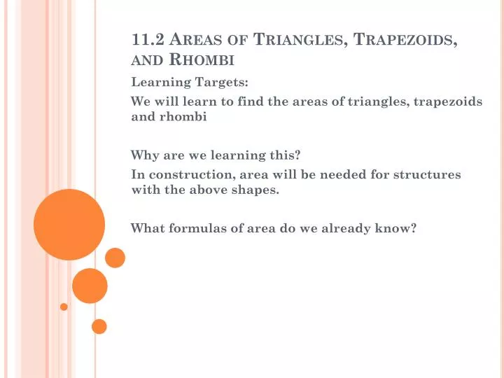 11 2 areas of triangles trapezoids and rhombi