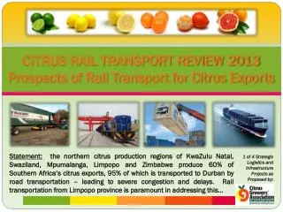 CITRUS RAIL TRANSPORT REVIEW 2013 Prospects of Rail Transport for Citrus Exports