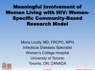 Meaningful Involvement of Women Living with HIV: Women-Specific Community-Based Research Model