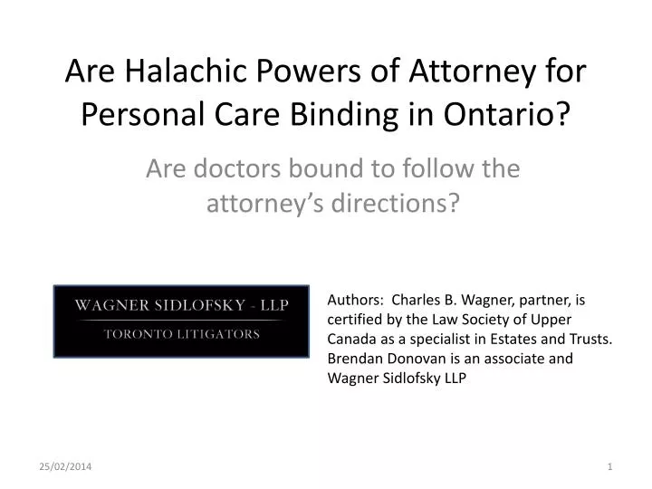 are halachic powers of attorney for personal care binding in ontario