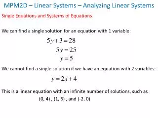 MPM2D – Linear Systems – Analyzing Linear Systems