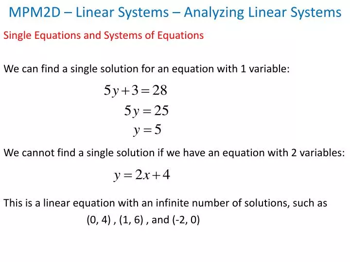 mpm2d linear systems analyzing linear systems