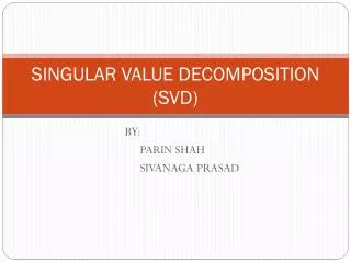 SINGULAR VALUE DECOMPOSITION (SVD)