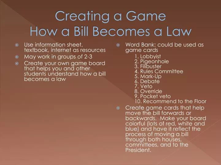 creating a game how a bill becomes a law
