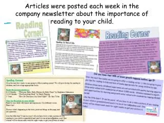 Articles were posted each week in the