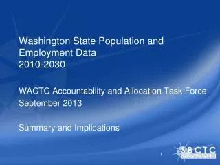 Washington State Population and Employment Data 2010-2030