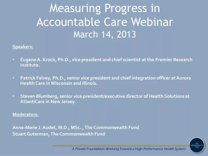 measuring progress in accountable care webinar march 14 2013