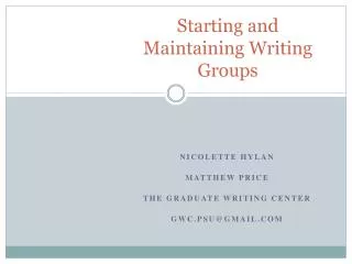 Starting and Maintaining Writing Groups