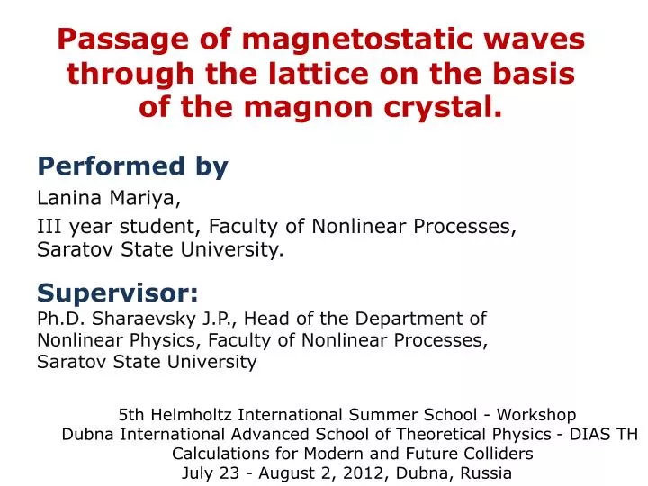 passage of magnetostatic waves through the lattice on the basis of the magnon crystal