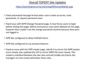 Overall TOPOFF Site Updates