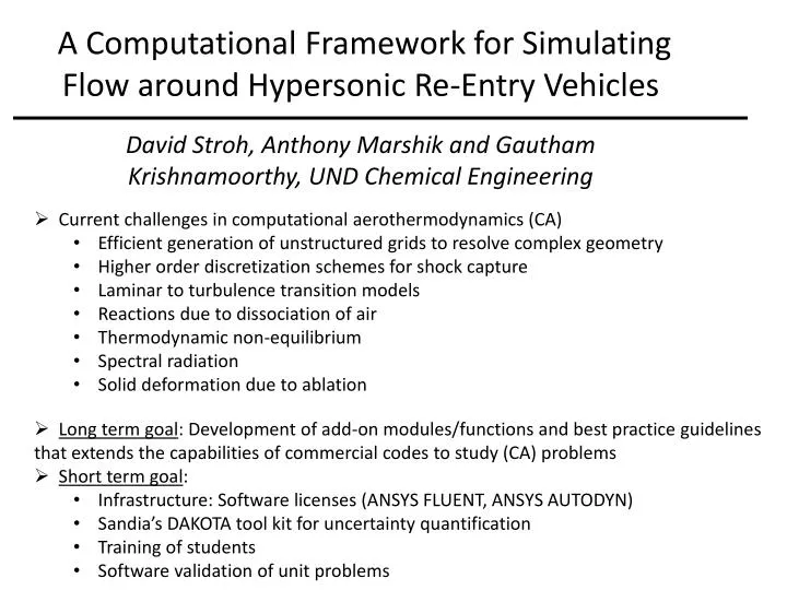 a computational framework for simulating flow around hypersonic re entry vehicles