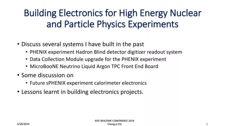 building electronics for high energy nuclear and particle physics experiments