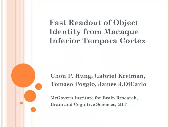 fast readout of object identity from macaque inferior tempora cortex