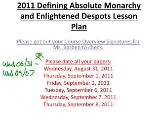 2011 Defining Absolute Monarchy and Enlightened Despots Lesson Plan