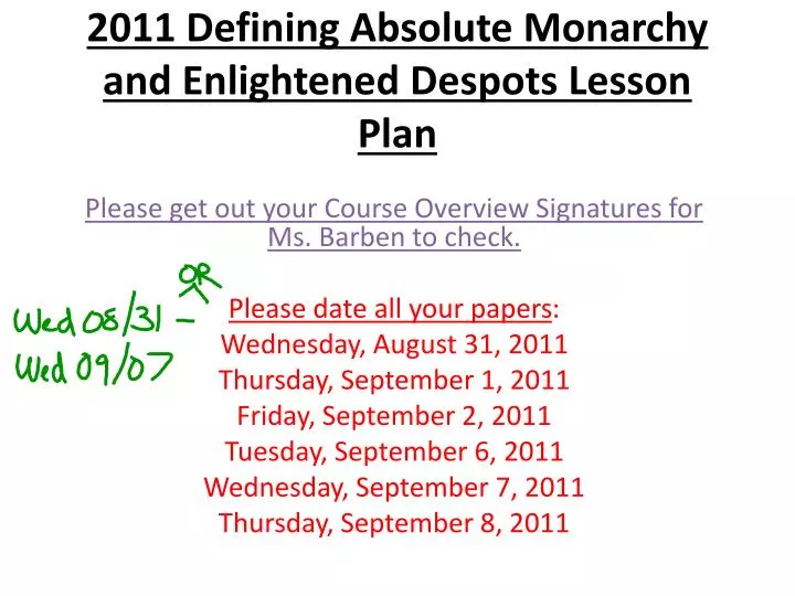 2011 defining absolute monarchy and enlightened despots lesson plan