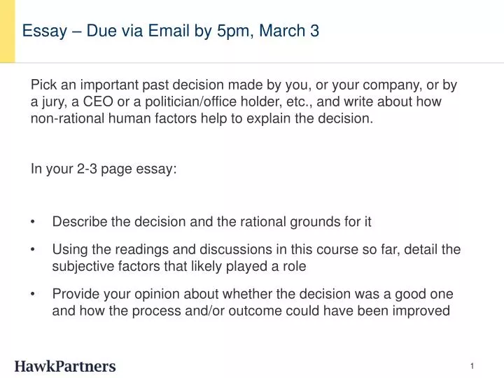 essay due via email by 5pm march 3