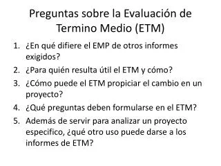 preguntas sobre la evaluaci n de termino medio etm