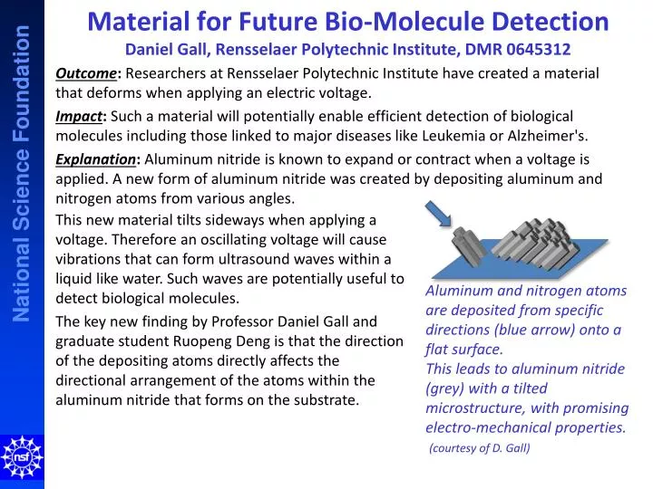 material for future bio molecule detection daniel gall rensselaer polytechnic institute dmr 0645312