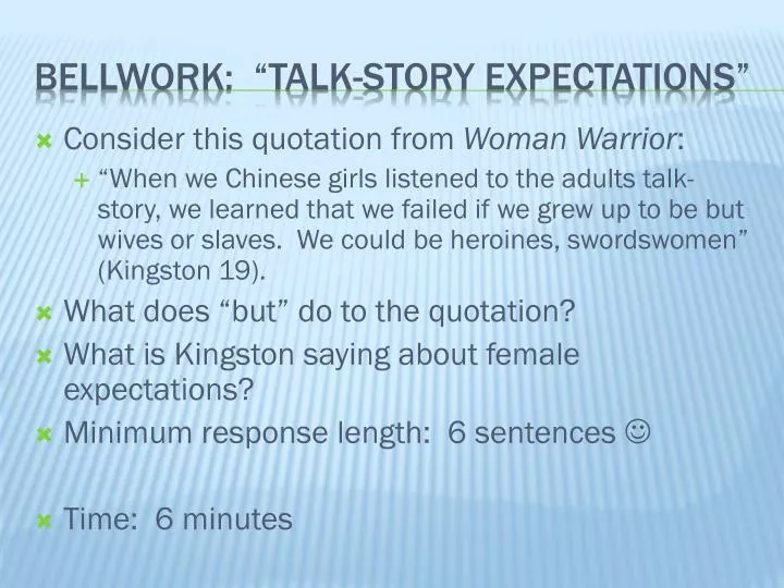 bellwork talk story expectations