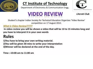 CT Institute of Technology Department of Electronics &amp; Communication Engg .