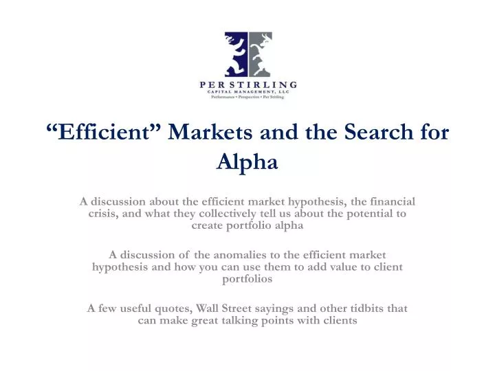 efficient markets and the search for alpha