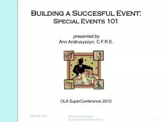 Building a Succesful Event: Special Events 101 presented by Ann Andrusyszyn, C.F.R.E.