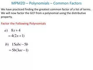 mpm2d polynomials common factors