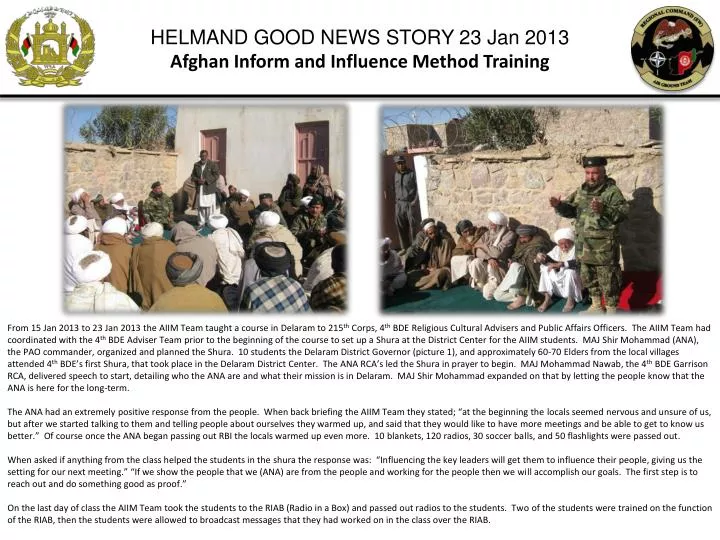 helmand good news story 23 jan 2013 afghan inform and influence method training