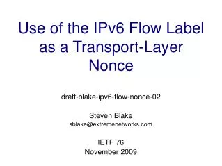 Use of the IPv6 Flow Label as a Transport-Layer Nonce