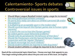Calentamiento - Sports debates Controversial issues in sports