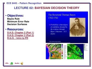 LECTURE 02: BAYESIAN DECISION THEORY