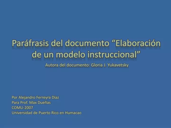 par frasis del documento elaboraci n de un modelo instruccional