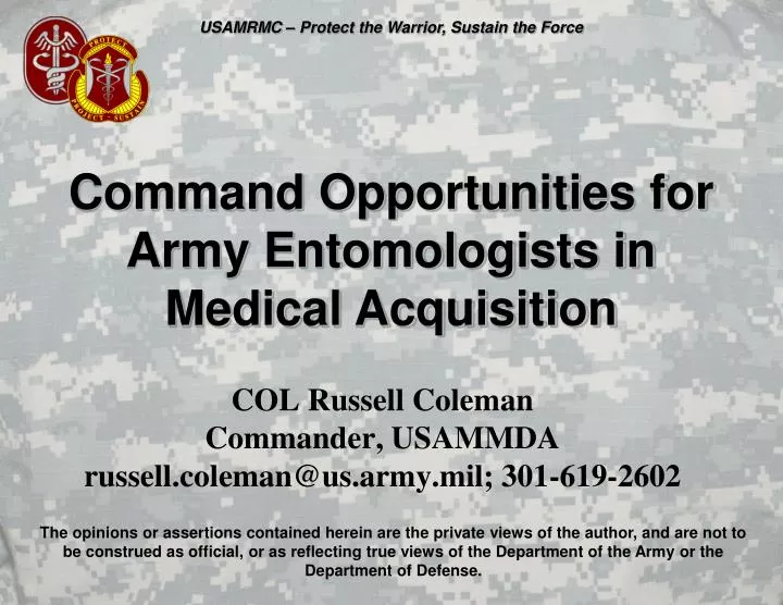 col russell coleman commander usammda russell coleman@us army mil 301 619 2602
