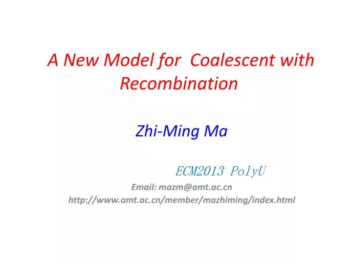 a new model for coalescent with recombination