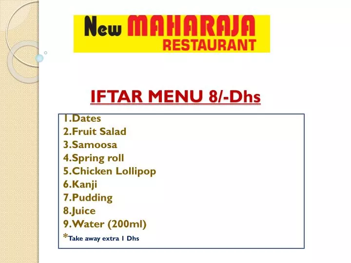iftar menu 8 dhs