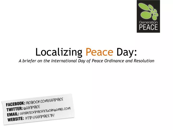 localizing peace day a briefer on the international day of peace ordinance and resolution